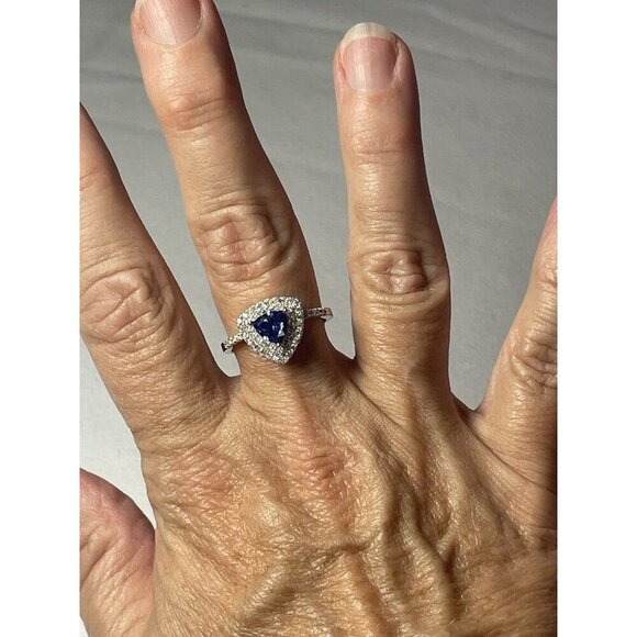 Trillion Cut Tanzanite & White Topaz Halo Ring 1.75ct Size 8 925 Sterling Silver - Picture 6 of 6